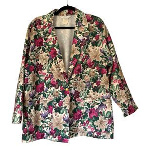 Blair Boutique Blazer Jacket Women L 80s Floral Purple Grandma Coquette Twee USA